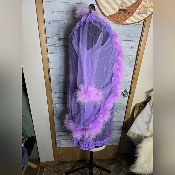 Vtg 60s Sheer Purple Flowy Boho Ruffle Babydoll Negligee Lingerie Top with Robe - Picture 3 of 13
